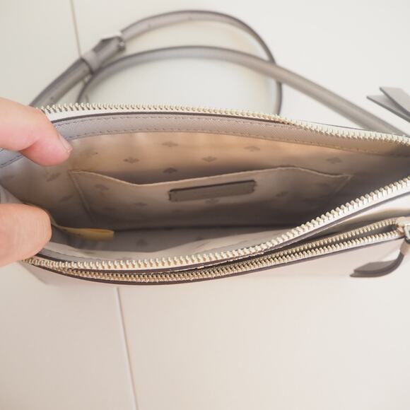 Kate Spade Cameron Double Zip Gray Leather Adjustable Crossbody Bag Purse - Picture 11 of 14